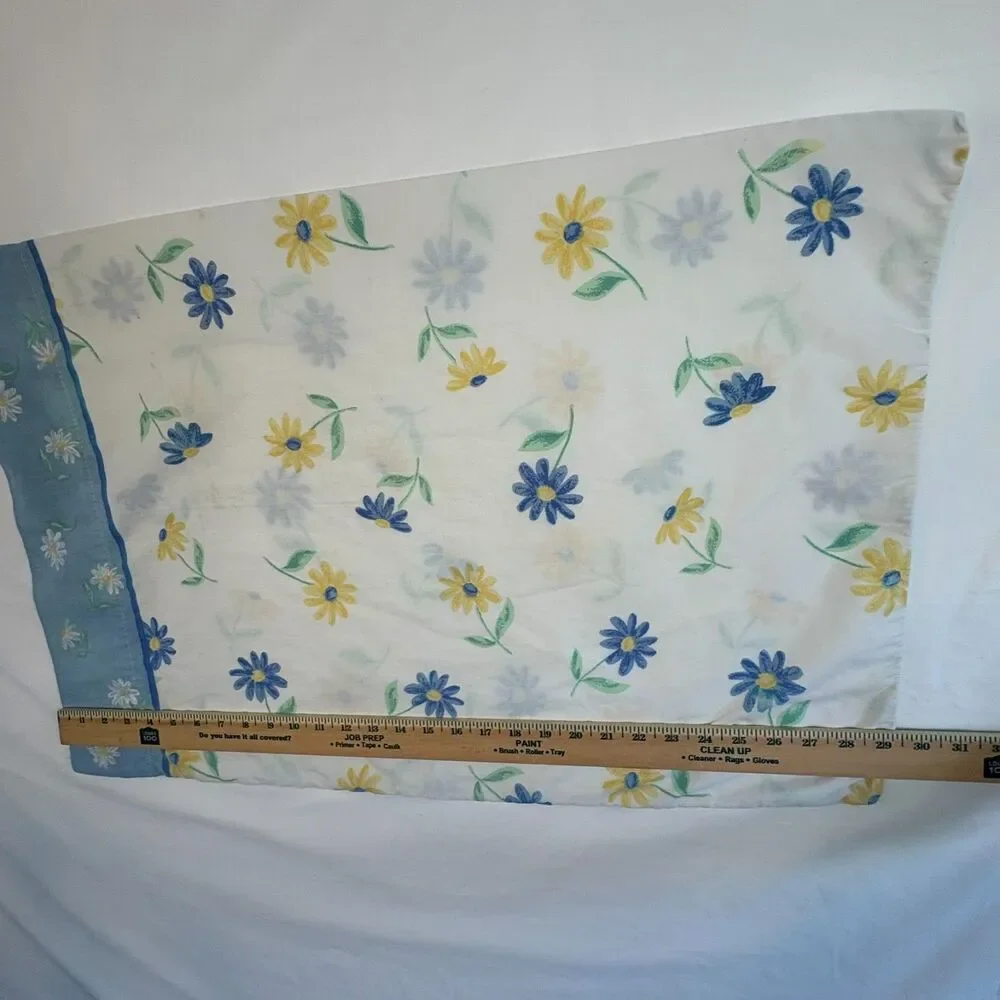 Vintage Springs Daisy Pillowcase Blue Yellow White Floral Cottagecore Standard